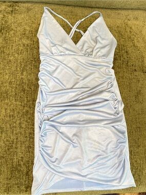 Lucy in the Sky Light Blue Ruched Mini Dress
